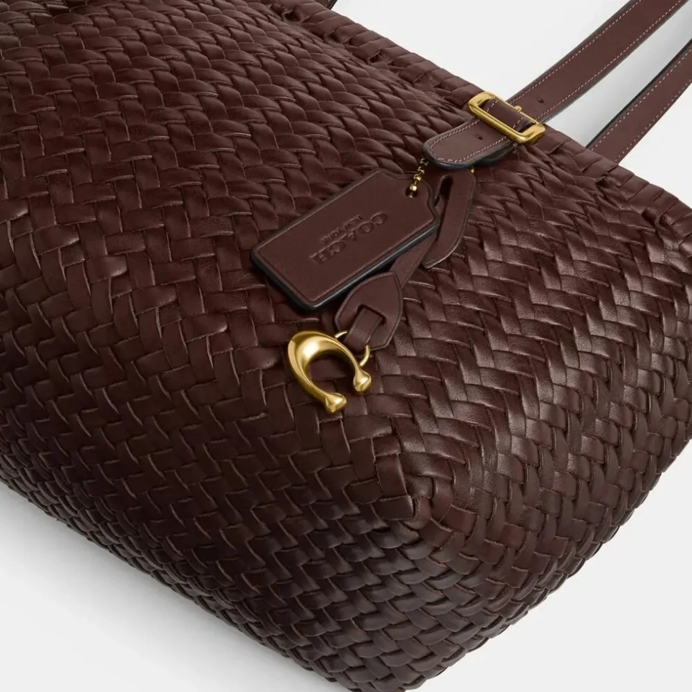 NWT Coach Woven Leather Swing Tote in Maple - Picture 5 of 8